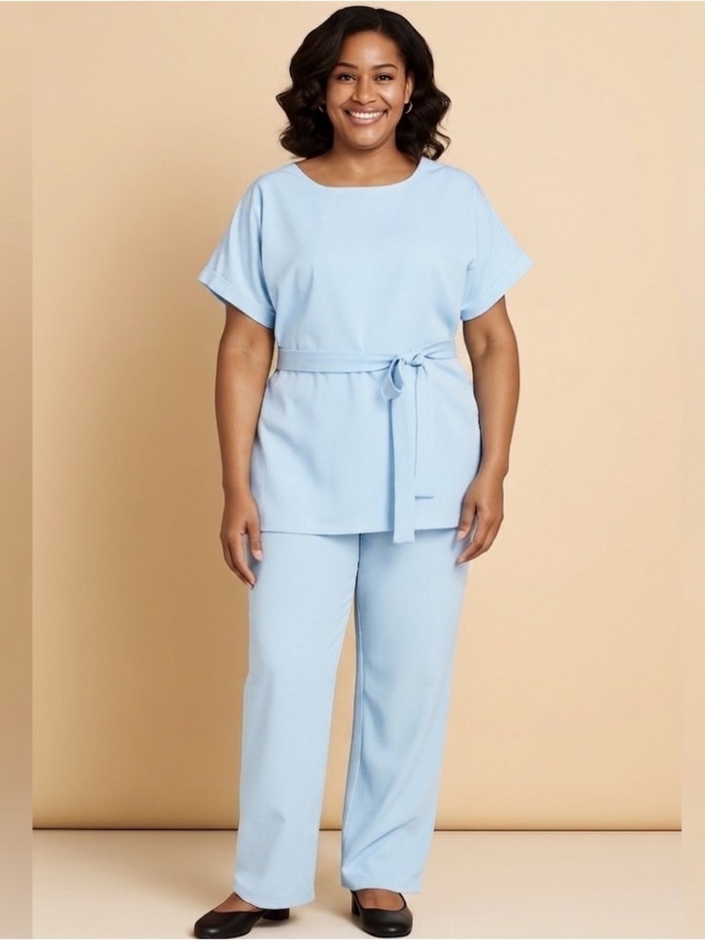 3 piece Short Sleeve Blouse and Pants Set